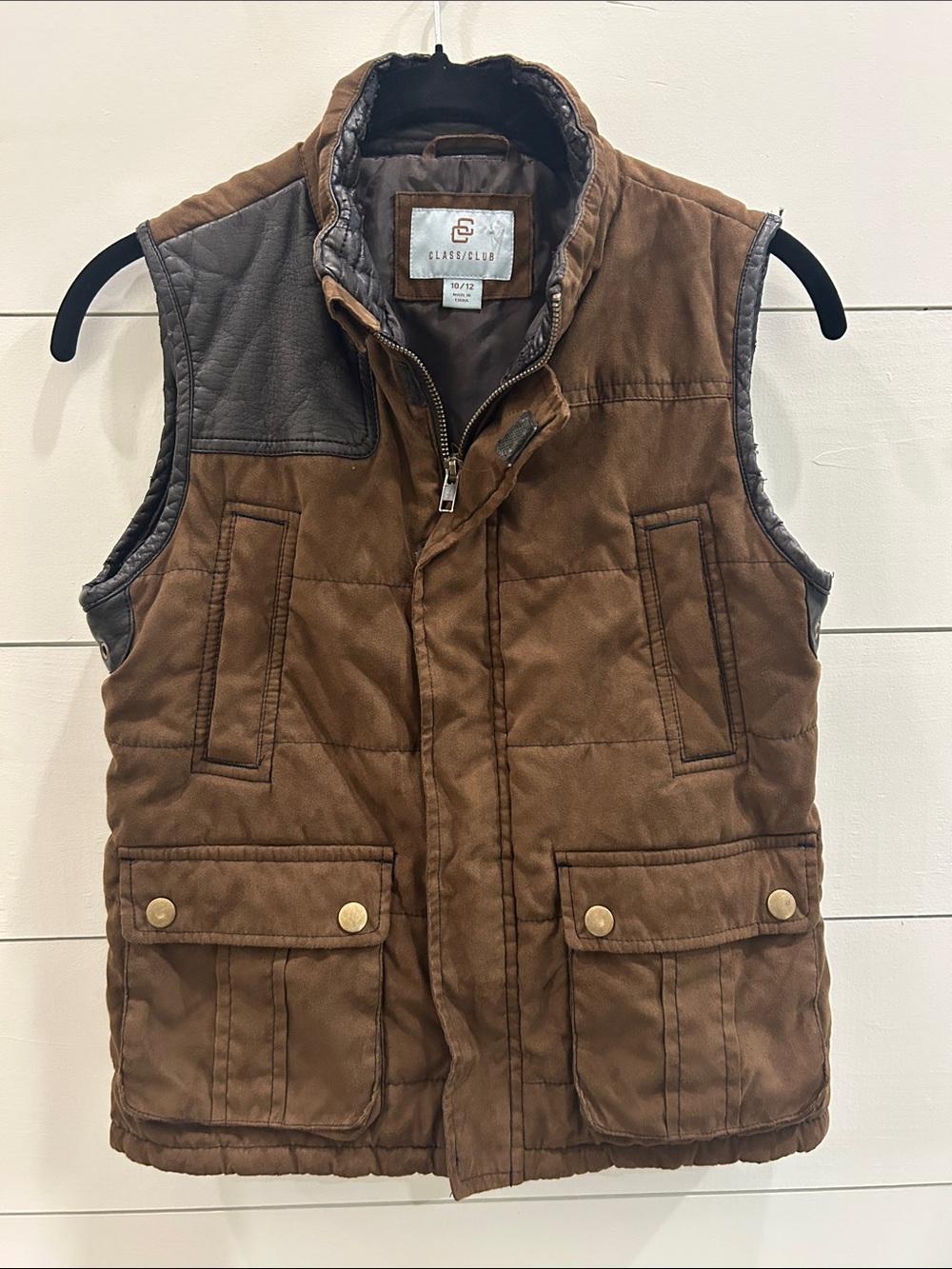 Boys 10/12 Class Club Brown Quilted Utility Vest with Contrast Shoulders